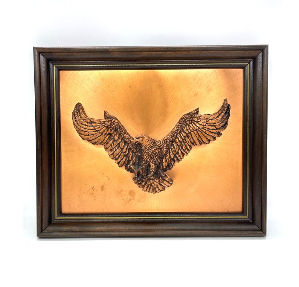 Vintage Coppercraft American Eagle Picture 3-D Eagle Stands Out Wood Frame
